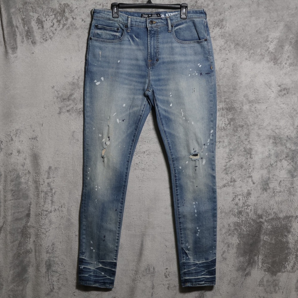 Prps Jeans Mens 34x34 Blue Cayenne Super Skinny Paint Splatter Stretch Denim